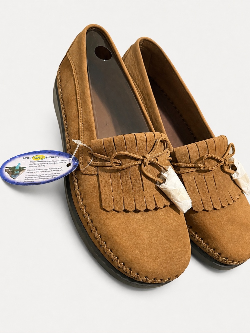 Vintage Dexter Women’s Leather Fringe Moccasin Loafers Tan Size 10W NWT